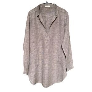 CP Shades Size M Teton Tunic Linen Brown White V-Neck Pockets $242 USA Made